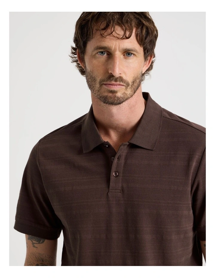 Self Stripe Polo in Chocolate image 2