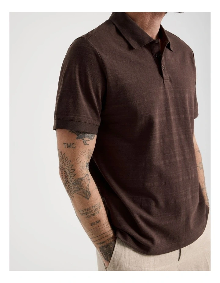 Self Stripe Polo in Chocolate image 3