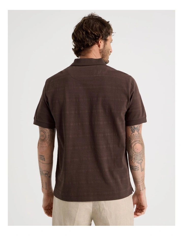 Self Stripe Polo in Chocolate image 5