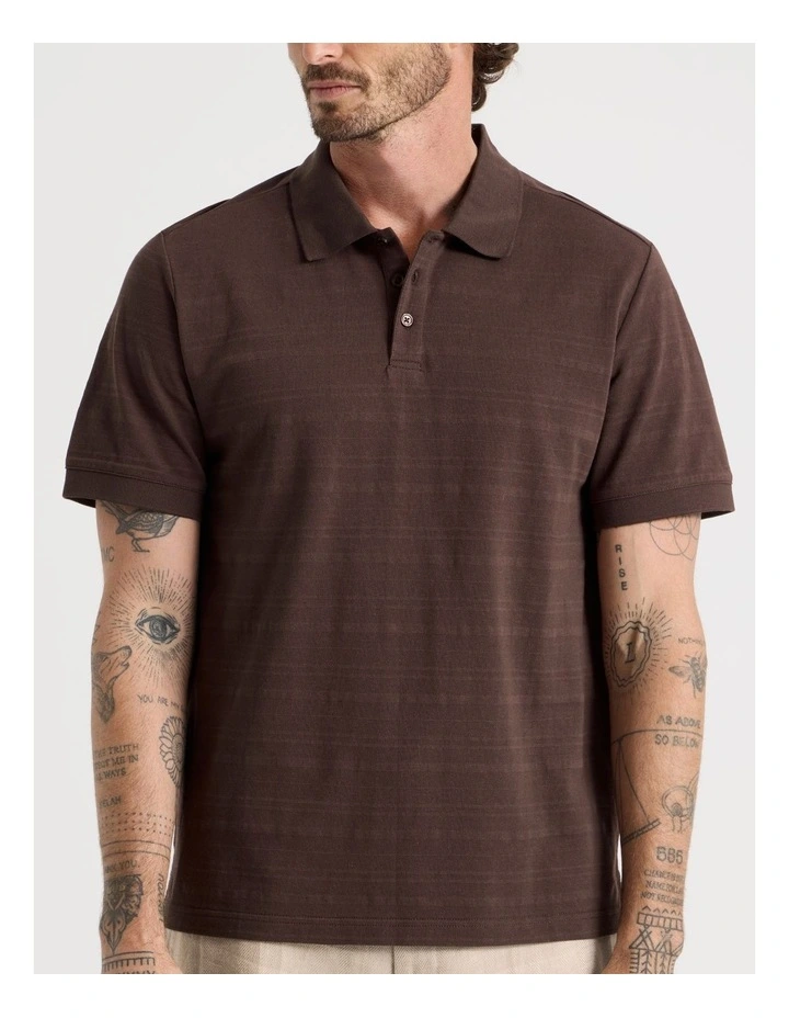 Self Stripe Polo in Chocolate image 6
