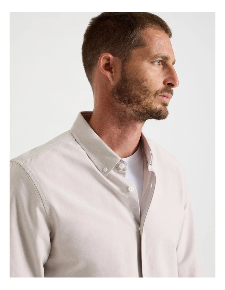 Long Sleeve Oxford Shirt in Sand image 3