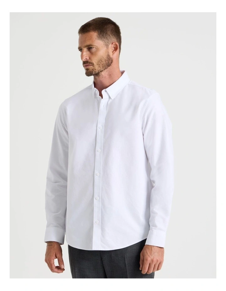 Long Sleeve Oxford Shirt in White image 4