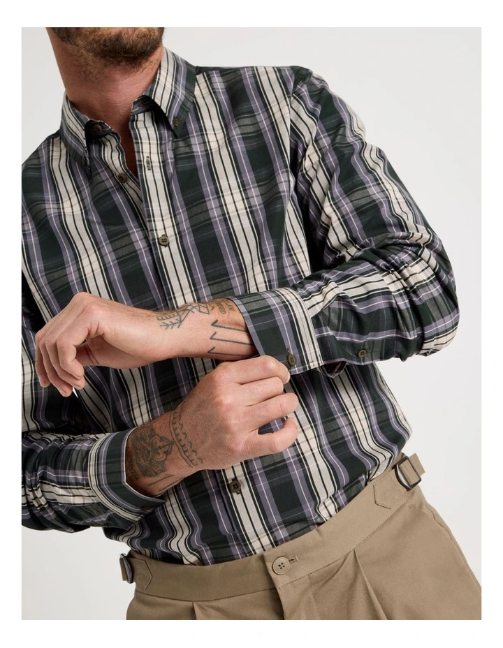 Long Sleeve Check Shirt in Olive image 2