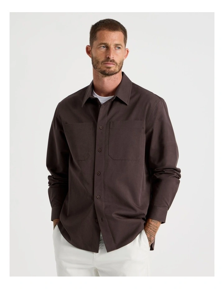 Lyocell Long Sleeve Shirt in Brown image 1