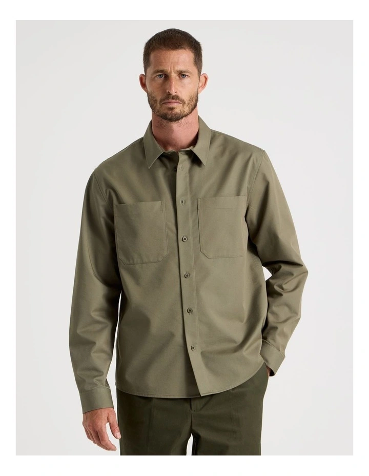 Lyocell Long Sleeve Shirt in Olive image 3