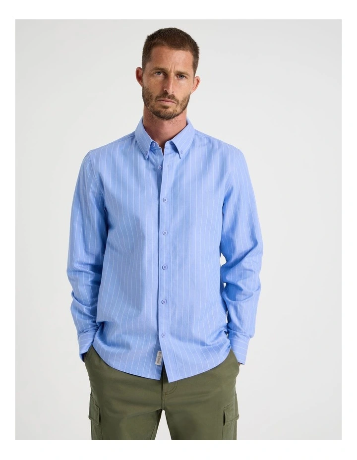 Long Sleeve Striped Oxford Shirt in Blue image 1
