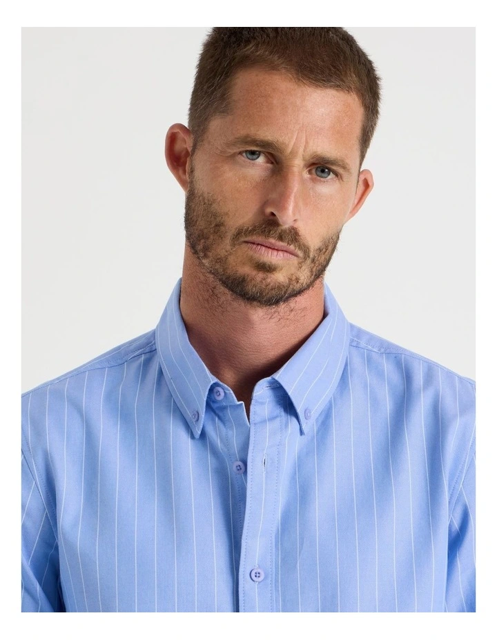 Long Sleeve Striped Oxford Shirt in Blue image 2