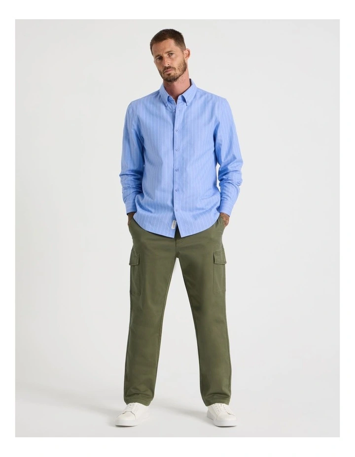 Long Sleeve Striped Oxford Shirt in Blue image 3