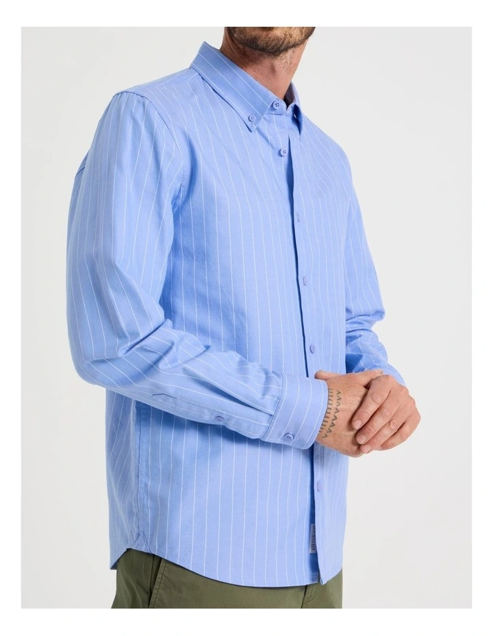 Long Sleeve Striped Oxford Shirt in Blue image 5