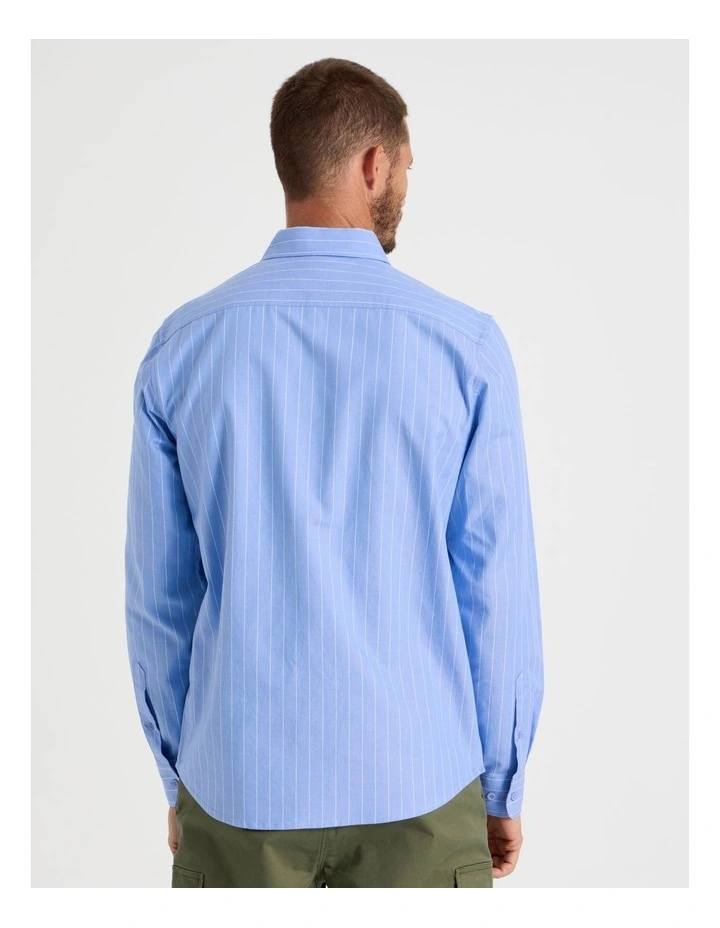 Long Sleeve Striped Oxford Shirt in Blue image 6