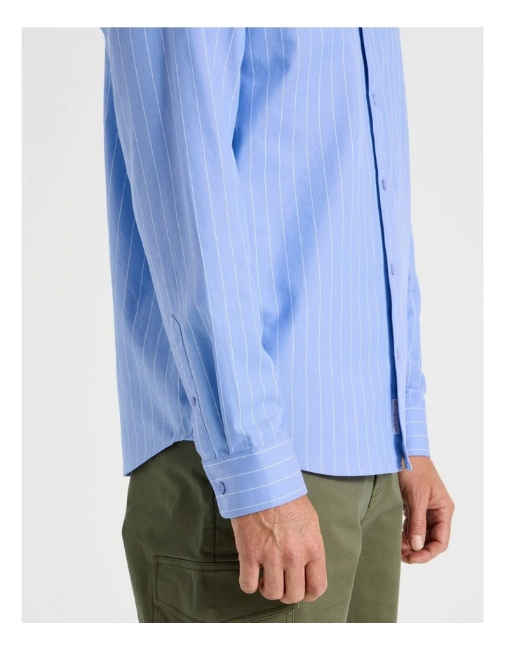 Long Sleeve Striped Oxford Shirt in Blue image 7