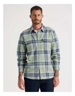 Double Pocket Long Sleeve Check Shirt in Light Green