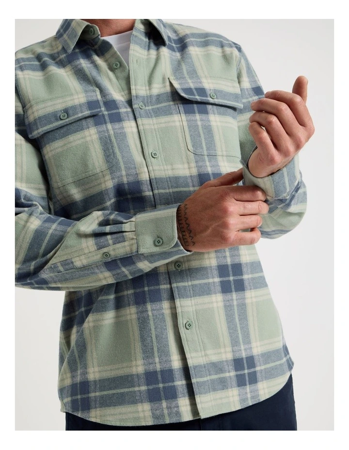 Double Pocket Long Sleeve Check Shirt in Light Green image 2