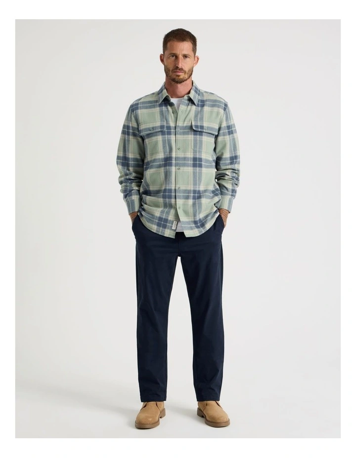 Double Pocket Long Sleeve Check Shirt in Light Green image 4