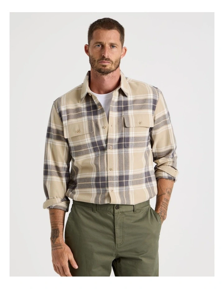 Double Pocket Long Sleeve Check Shirt in Black image 1