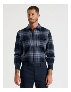 Double Pocket Long Sleeve Check Shirt in Navy