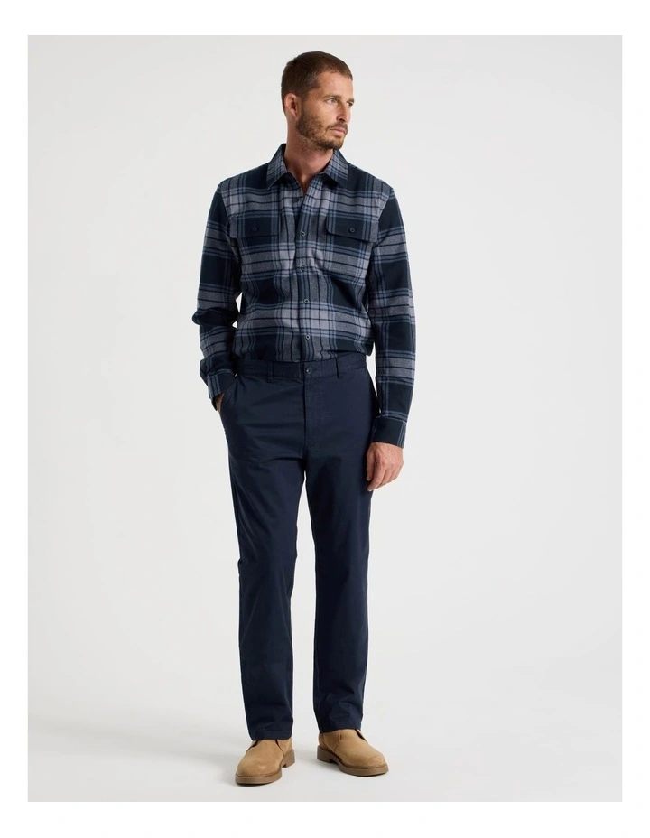 Double Pocket Long Sleeve Check Shirt in Navy image 3