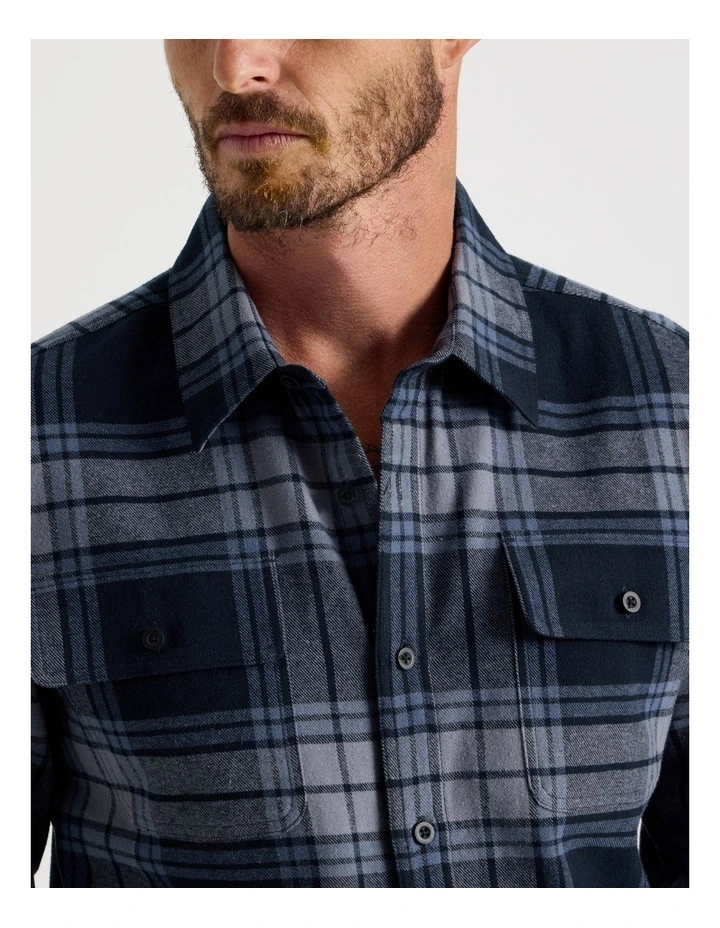 Double Pocket Long Sleeve Check Shirt in Navy image 6