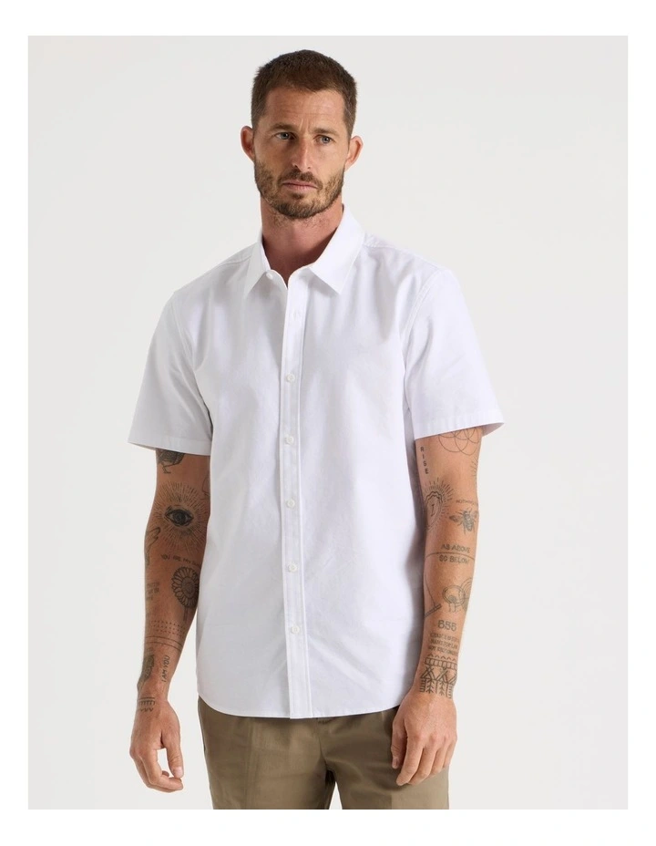 Short Sleeve Oxford Shirt in White image 4