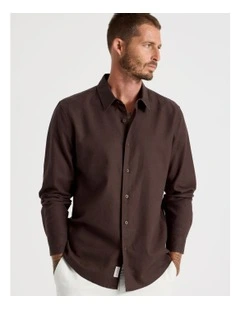 Long Sleeve Linen Blend Shirt in Chocolate
