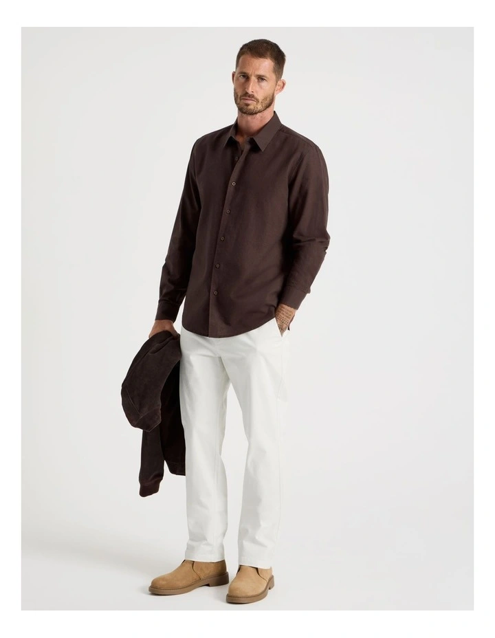 Long Sleeve Linen Blend Shirt in Chocolate image 3