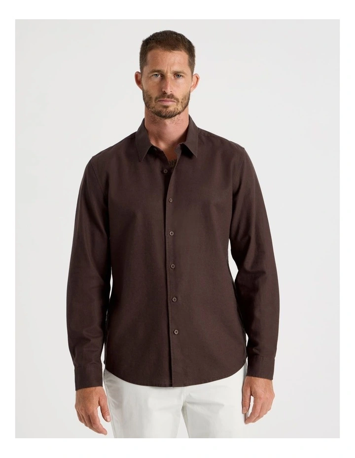 Long Sleeve Linen Blend Shirt in Chocolate image 4