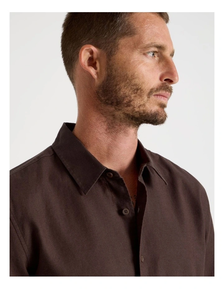 Long Sleeve Linen Blend Shirt in Chocolate image 5
