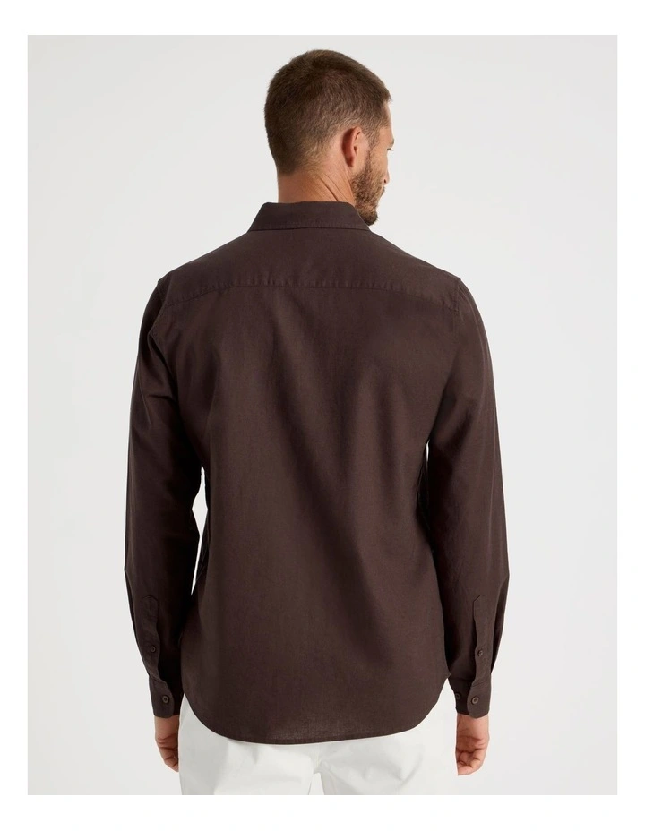 Long Sleeve Linen Blend Shirt in Chocolate image 6