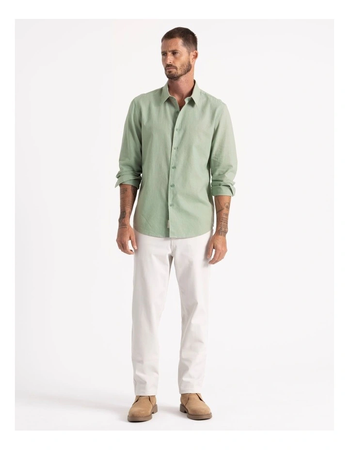 Long Sleeve Linen Blend Shirt in Light Green image 3