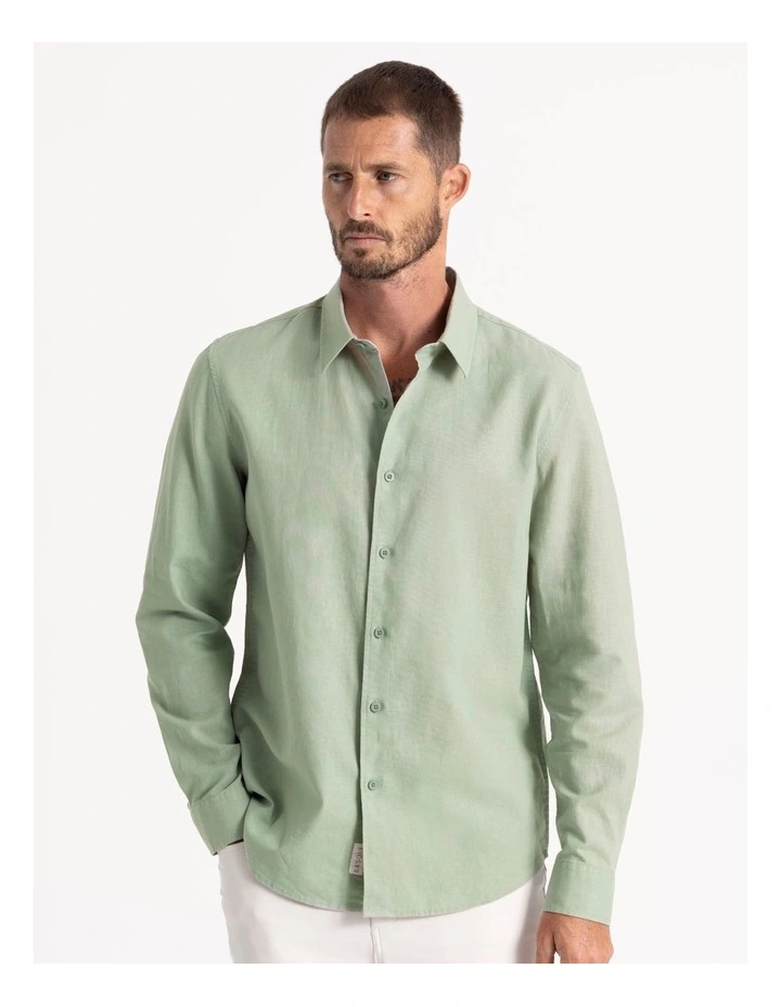 Long Sleeve Linen Blend Shirt in Light Green image 4