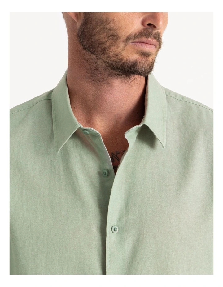 Long Sleeve Linen Blend Shirt in Light Green image 5