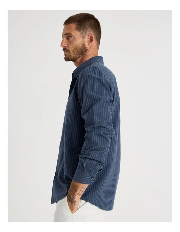 Long Sleeve Linen Blend Striped Shirt in Navy image 1
