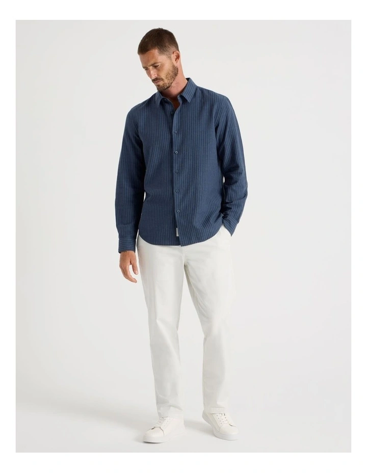 Long Sleeve Linen Blend Striped Shirt in Navy image 3
