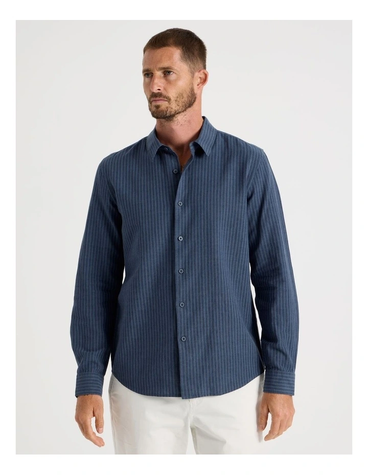 Long Sleeve Linen Blend Striped Shirt in Navy image 5