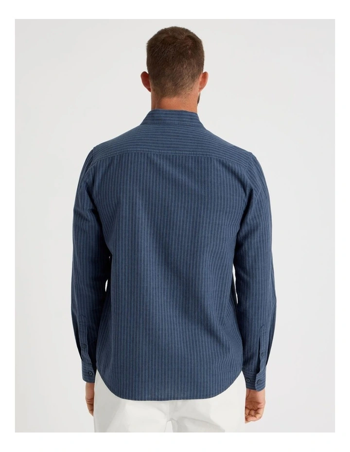 Long Sleeve Linen Blend Striped Shirt in Navy image 6