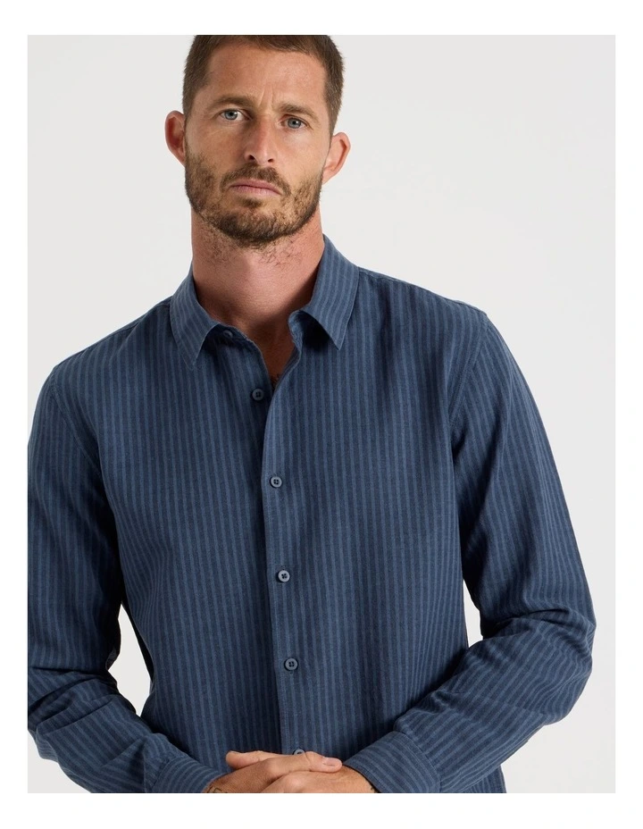 Long Sleeve Linen Blend Striped Shirt in Navy image 7