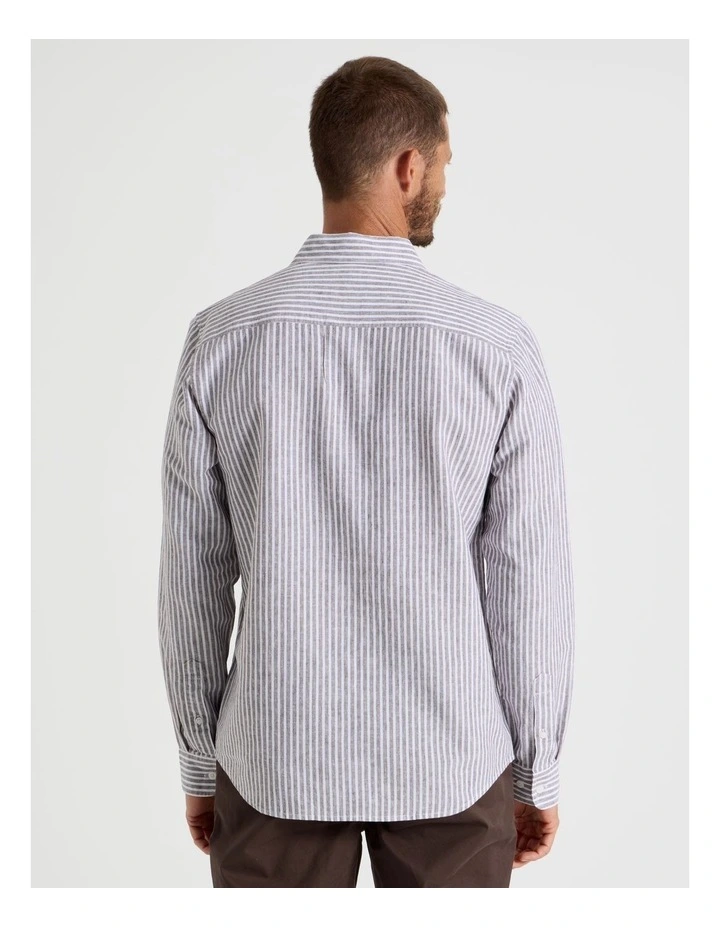 Long Sleeve Linen Blend Striped Shirt in Chocolate image 4