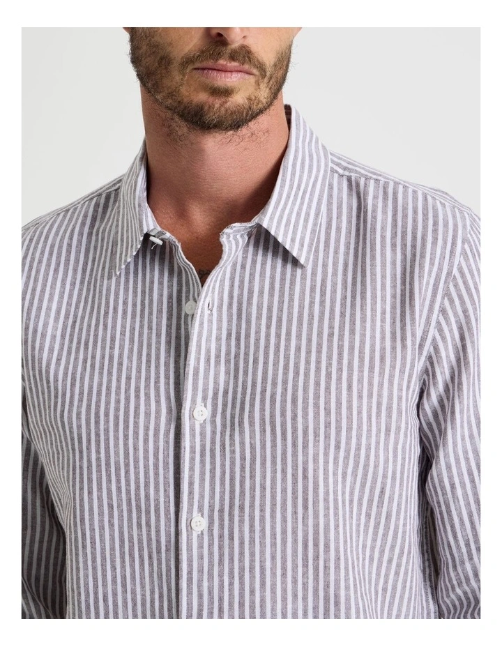Long Sleeve Linen Blend Striped Shirt in Chocolate image 5