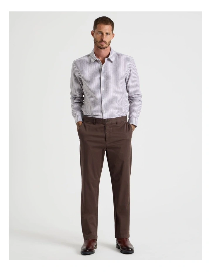 Long Sleeve Linen Blend Striped Shirt in Chocolate image 6