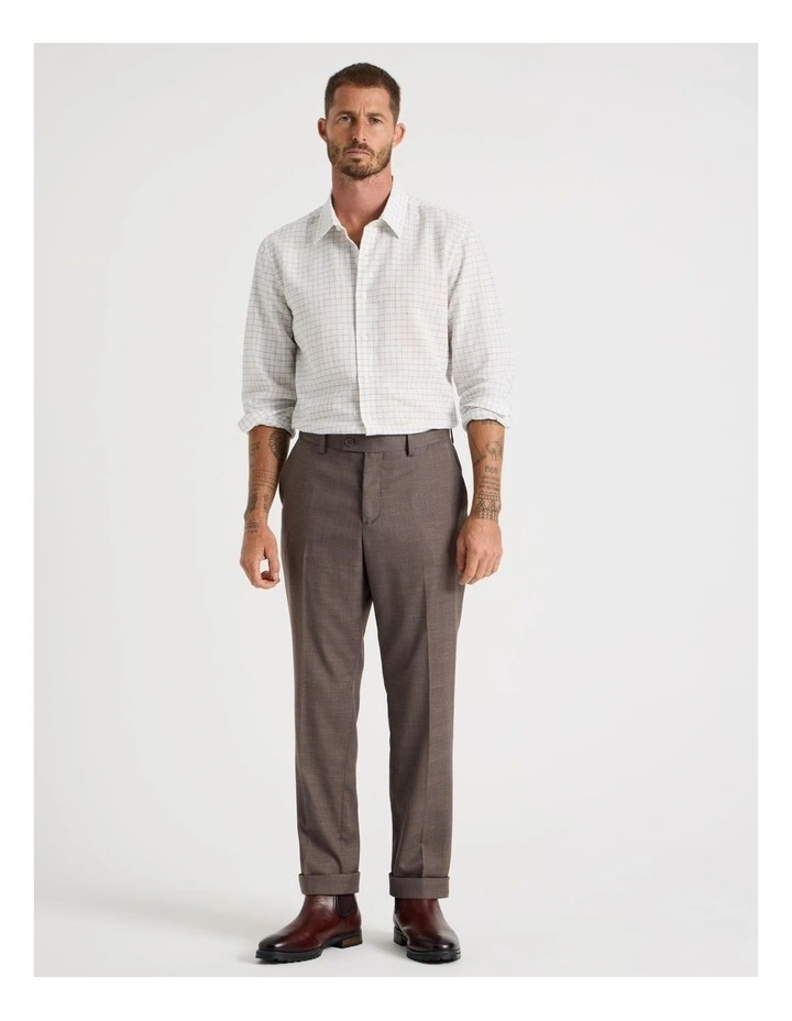 Long Sleeve Linen Blend Check Shirt in White image 3