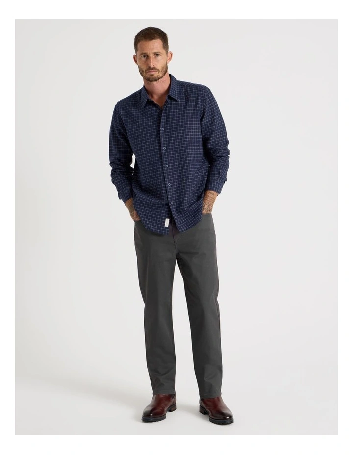 Long Sleeve Linen Blend Check Shirt in Navy image 5