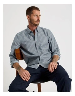 Long Sleeve Striped Oxford Shirt in Midnight