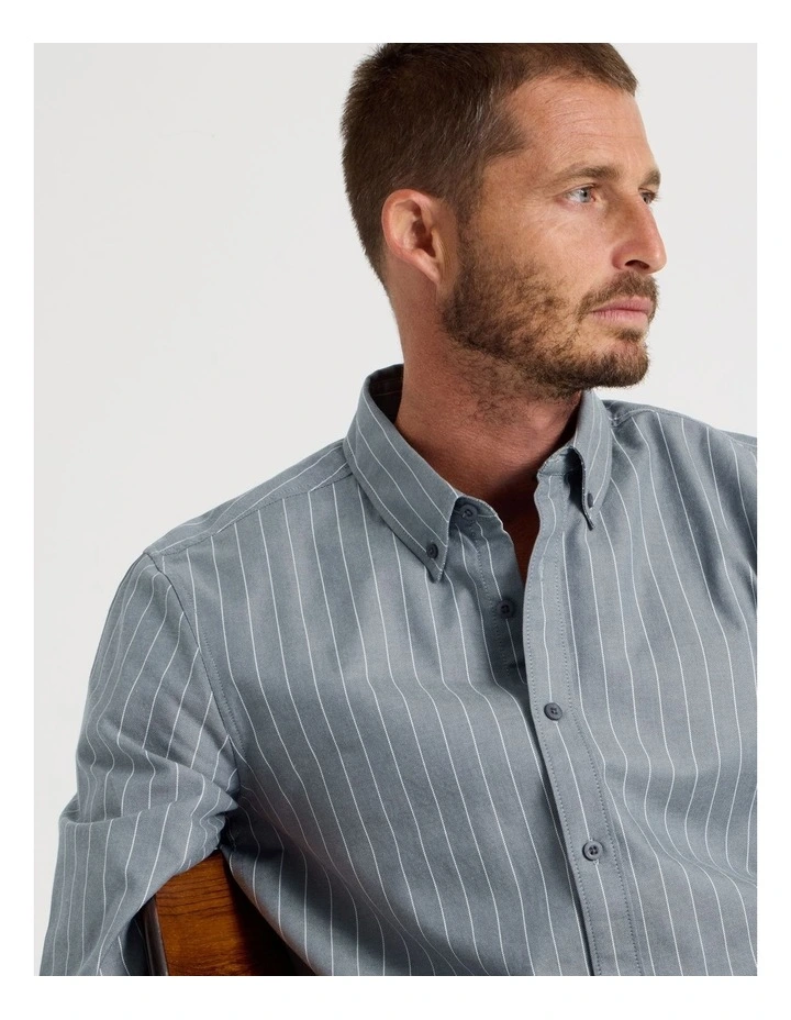 Long Sleeve Striped Oxford Shirt in Midnight image 3