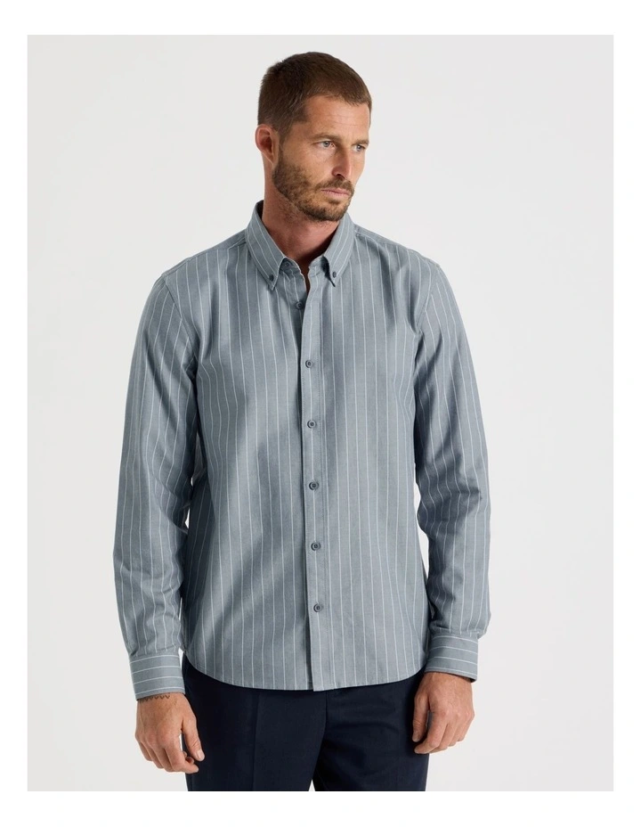 Long Sleeve Striped Oxford Shirt in Midnight image 4