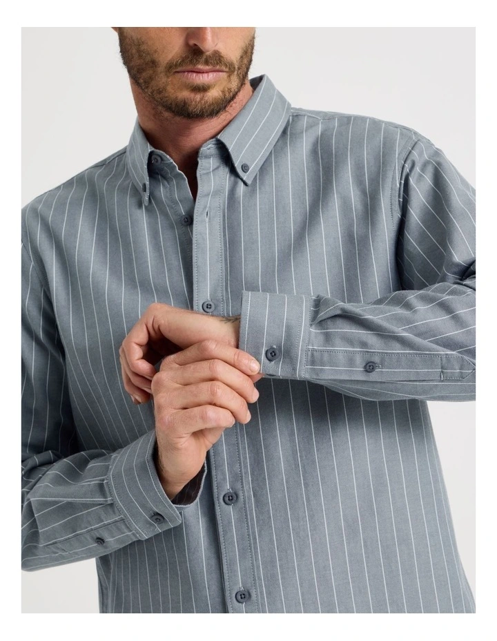 Long Sleeve Striped Oxford Shirt in Midnight image 5