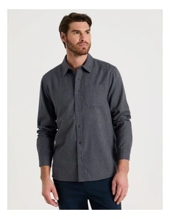 Printed Brushed Cotton Shirt in Grey