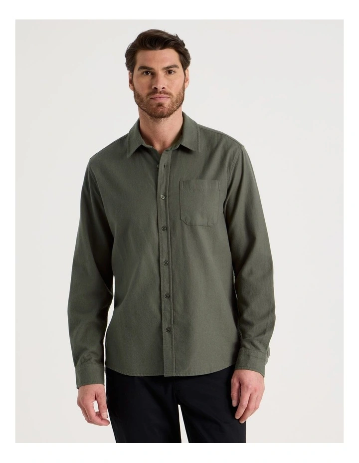 Printed Brushed Cotton Shirt in Olive image 3