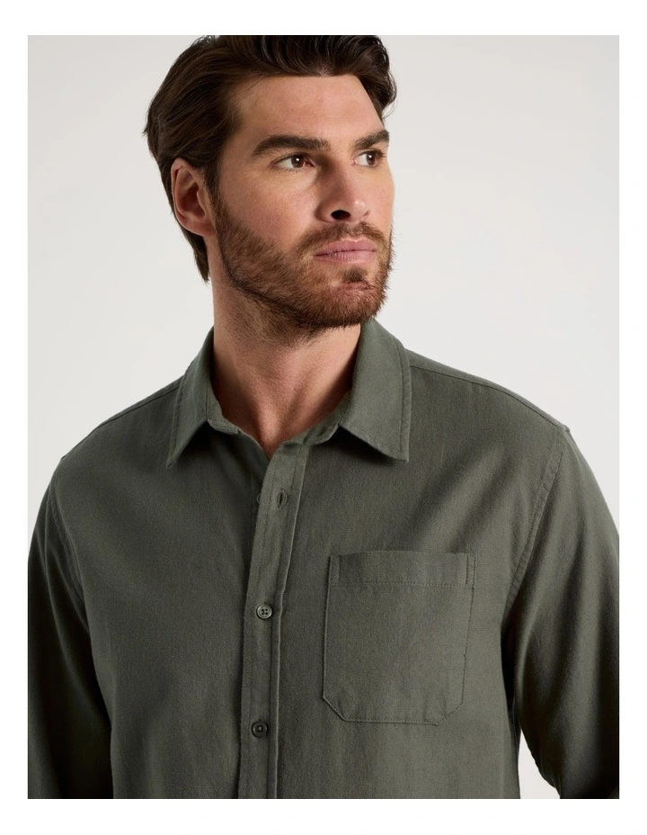 Printed Brushed Cotton Shirt in Olive image 4
