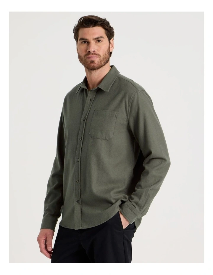 Printed Brushed Cotton Shirt in Olive image 5