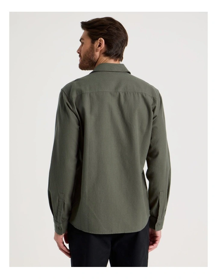Printed Brushed Cotton Shirt in Olive image 6